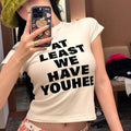 Slogan Print Fitted Crop Tee with Short Sleeves — Y2K Harajuku - BaeSprout.com