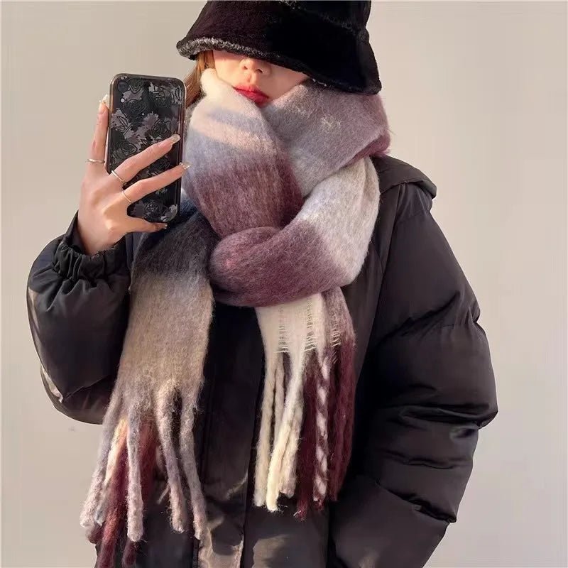 Fuzzy Color Block Tassel Scarf — Y2K Indie Winter Style - BaeSprout.com