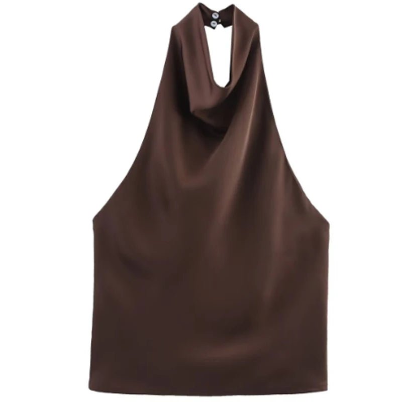 Satin Cowl Neck Halter Top with Backless Cut — Quiet Luxury Night Out - BaeSprout.com