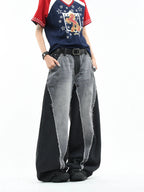 Color Block Patchwork Baggy Wide Leg Jeans - Y2K - BaeSprout.com