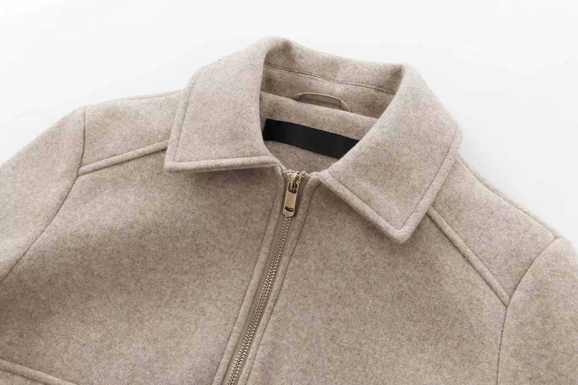 Cropped Zip - Up Jacket Collared Patch Pocket — Quiet Luxury Old Money - BaeSprout.com