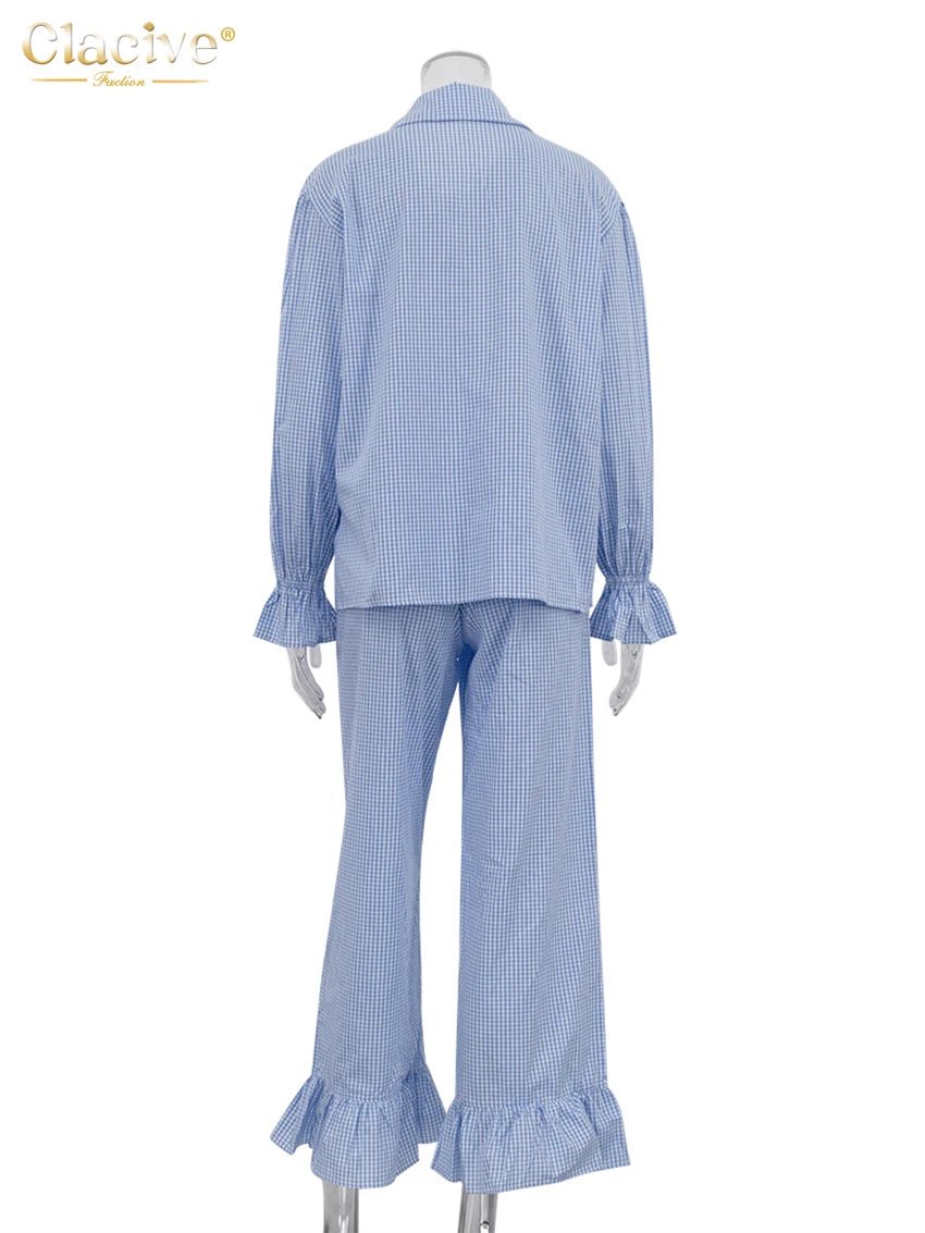 Gingham Ruffle Wide Leg Pants Set 3 Piece — Cottagecore Coquette Chic - BaeSprout.com
