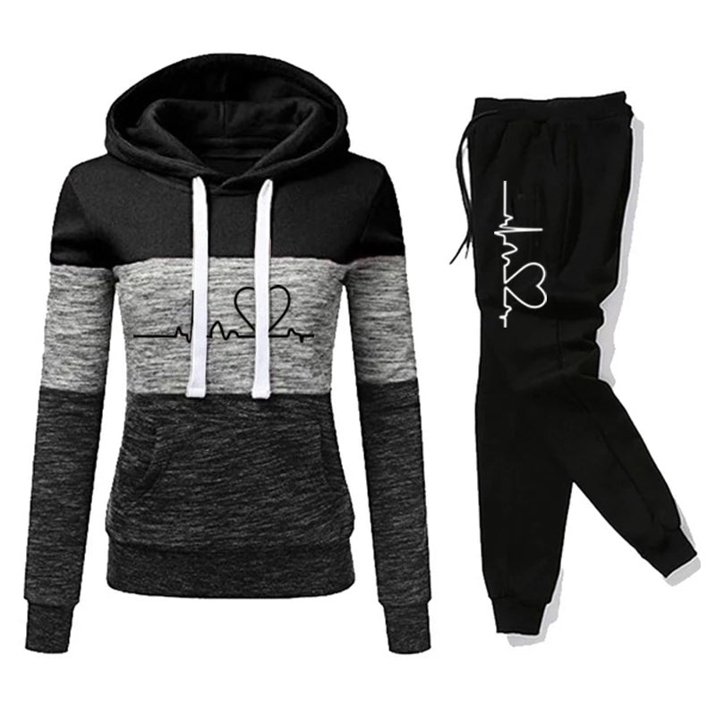 Color Block Hoodie Jogger Set Two Piece Heartbeat — Y2K Sporty Streetwear - BaeSprout.com