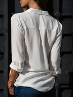 Chiffon Button - Down Blouse V - Neck Long Sleeve — Clean Girl Office Chic - BaeSprout.com