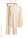Knit Turtleneck Sweater Wide Leg Pants Set Two Piece — Quiet Luxury - BaeSprout.com