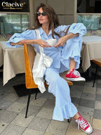 Gingham Ruffle Wide Leg Pants Set 3 Piece — Cottagecore Coquette Chic - BaeSprout.com