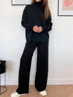 Knit Turtleneck Sweater Wide Leg Pants Set Two Piece — Quiet Luxury - BaeSprout.com