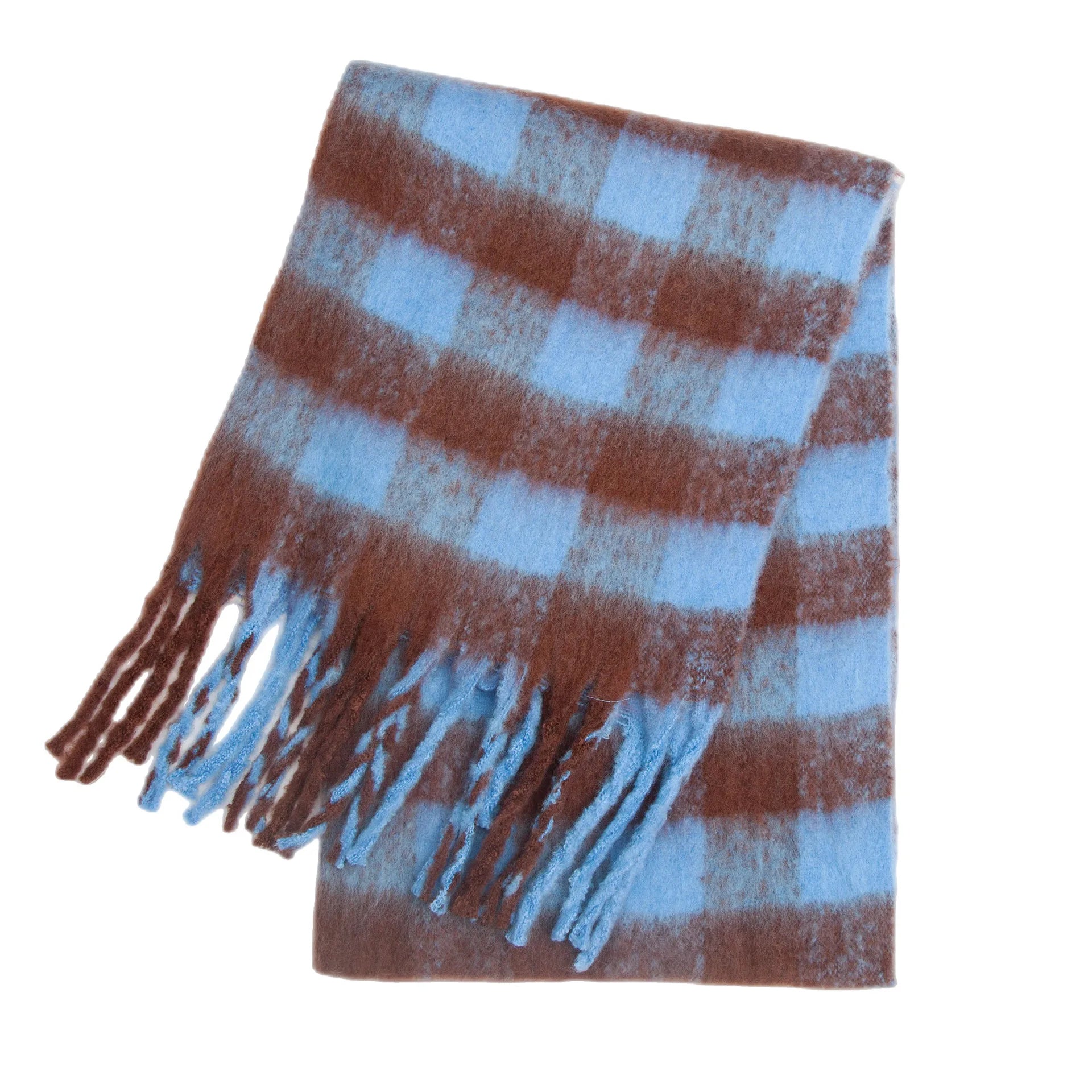 Fuzzy Color Block Tassel Scarf — Y2K Indie Winter Style - BaeSprout.com