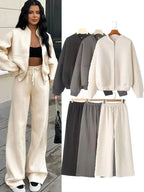Bomber Jacket Wide Leg Pants Set Two Piece — Quiet Luxury Y2K Streetwear - BaeSprout.com