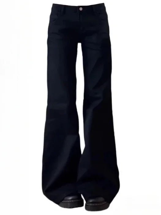 Black Flare High Waist Jeans with Washed Finish — Y2K Grunge - BaeSprout.com