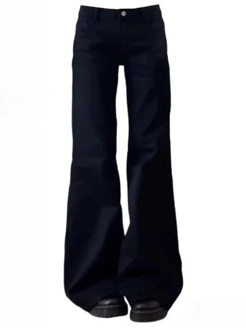 Black Flare High Waist Jeans with Washed Finish — Y2K Grunge - BaeSprout.com
