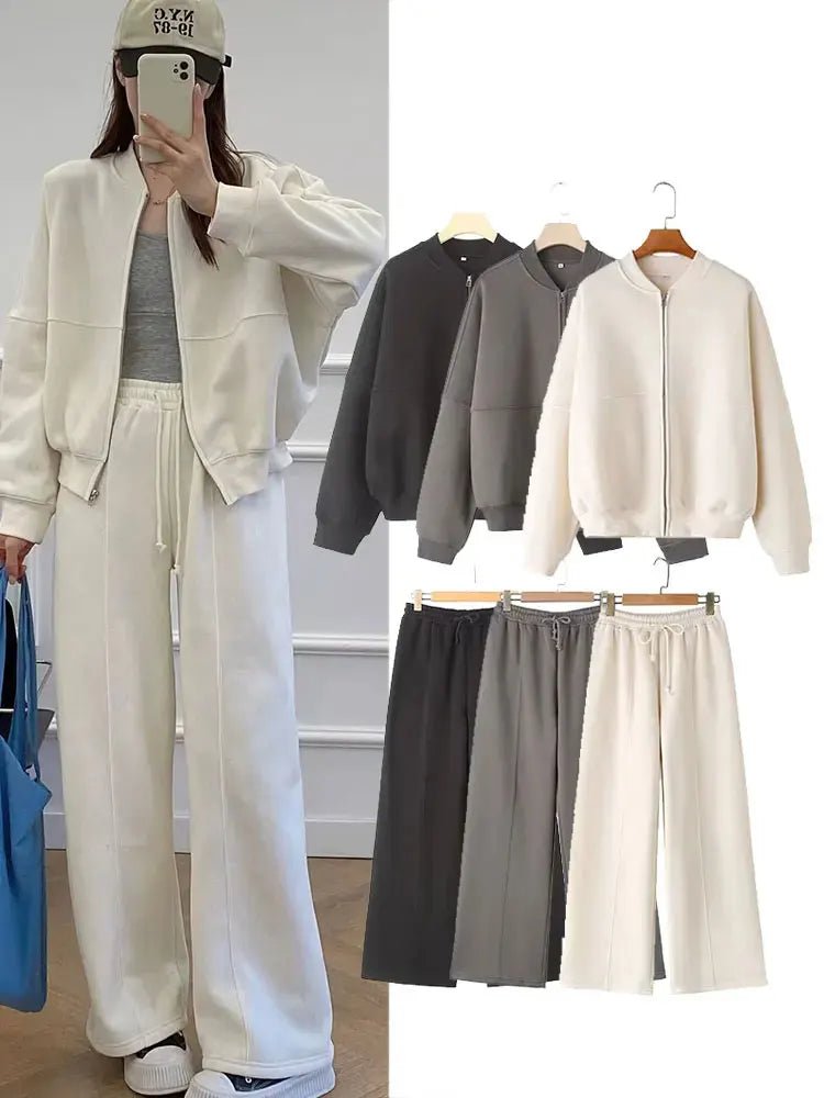Bomber Jacket Wide Leg Pants Set Two Piece — Quiet Luxury Y2K Streetwear - BaeSprout.com