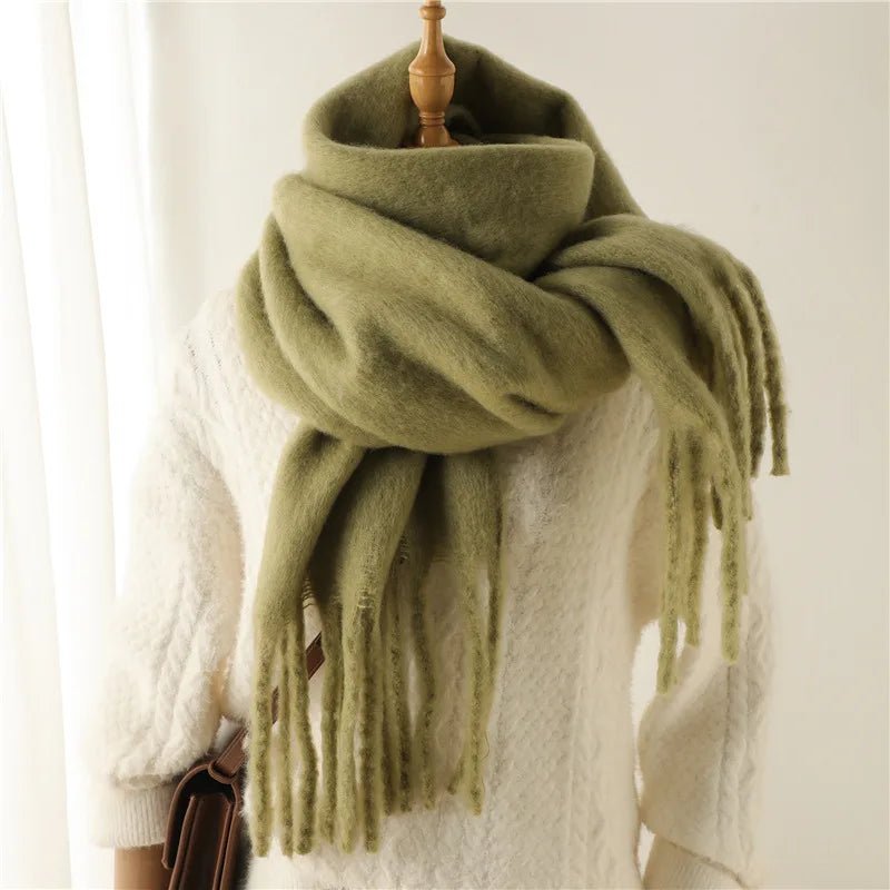 Solid Fuzzy Oversized Scarf Long Tassel Wrap — Quiet Luxury Winter - BaeSprout.com