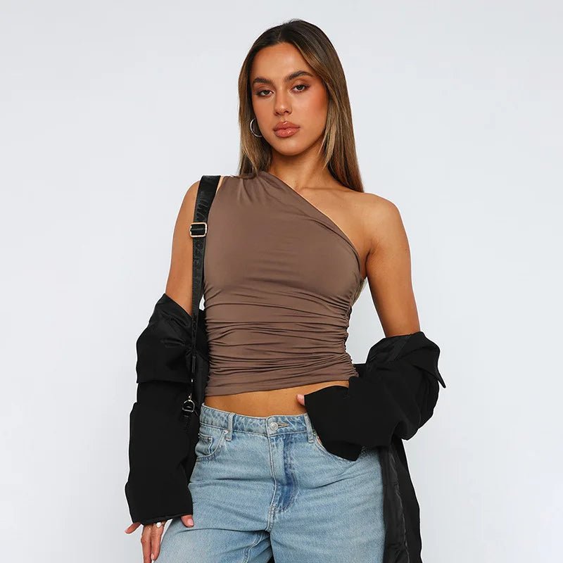 One Shoulder Crop Top Ruched Sleeveless — Y2K Baddie & Going Out - BaeSprout.com