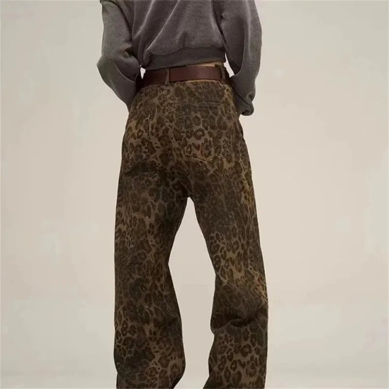 Leopard Print Straight - Leg Jeans - BaeSprout.com