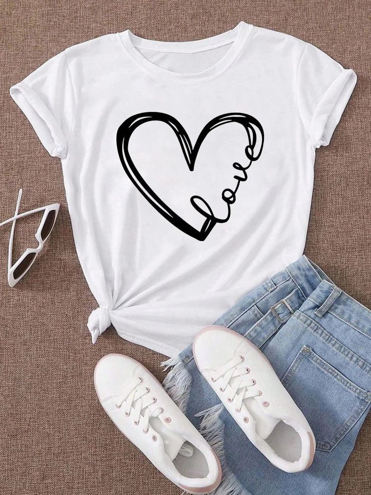 Love Heart Graphic Tee Short Sleeve Crew Neck — Indie Coquette Casual - BaeSprout.com