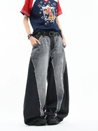 Color Block Patchwork Baggy Wide Leg Jeans - Y2K - BaeSprout.com