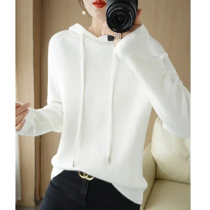 Cozy Knit Hooded Pullover Sweater with Drawstring — Casual Winter - BaeSprout.com