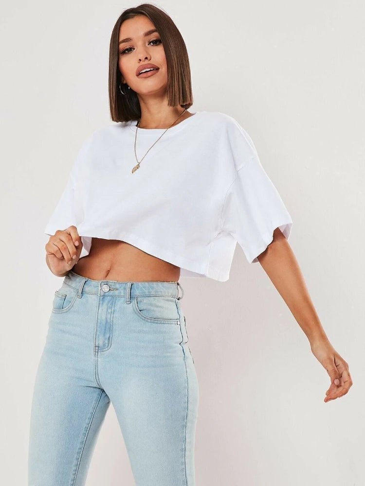 Oversized Cotton Crop Tee with Short Sleeves — Y2K Casual - BaeSprout.com
