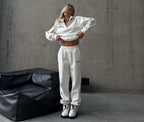 Crop Half - Zip Sweatsuit Set Two Piece Oversized — Clean Girl Loungewear - BaeSprout.com