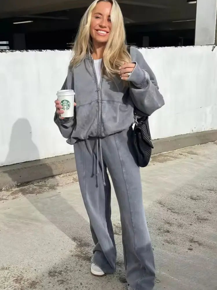 Bomber Jacket Wide Leg Pants Set Two Piece — Quiet Luxury Y2K Streetwear - BaeSprout.com