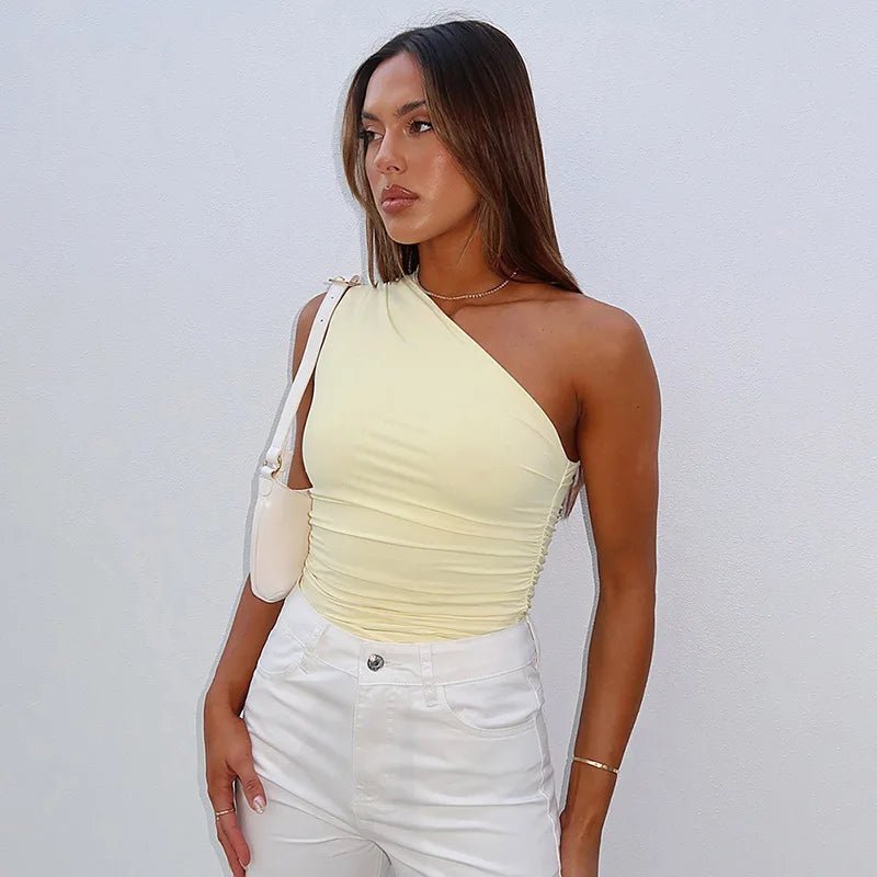 One Shoulder Crop Top Ruched Sleeveless — Y2K Baddie & Going Out - BaeSprout.com
