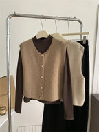 Knit Sweater Vest Gold Button Sleeveless Crop — Quiet Luxury Layering - BaeSprout.com