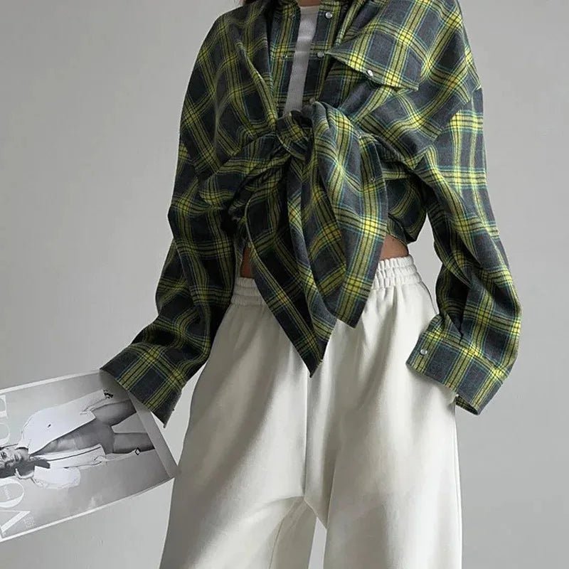 Oversized Plaid Flannel Shirt Button - Down Lapel — Indie Grunge Y2K - BaeSprout.com