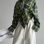 Oversized Plaid Flannel Shirt Button - Down Lapel — Indie Grunge Y2K - BaeSprout.com