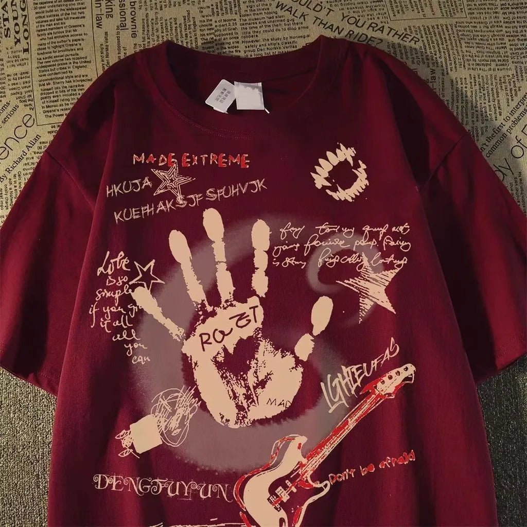 Grunge Collage Graphic Oversized T-Shirt — Y2K Rock Streetwear - BaeSprout.com