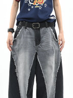 Color Block Patchwork Baggy Wide Leg Jeans - Y2K - BaeSprout.com
