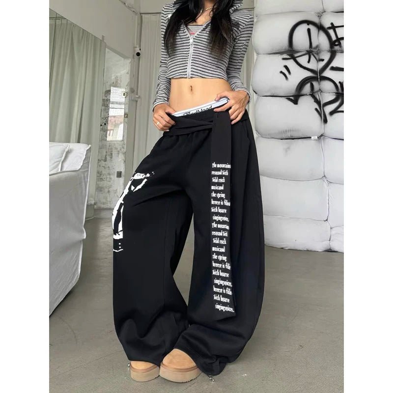 Gothic Letter Print Baggy Sweatpants - Y2K Harajuku - BaeSprout.com
