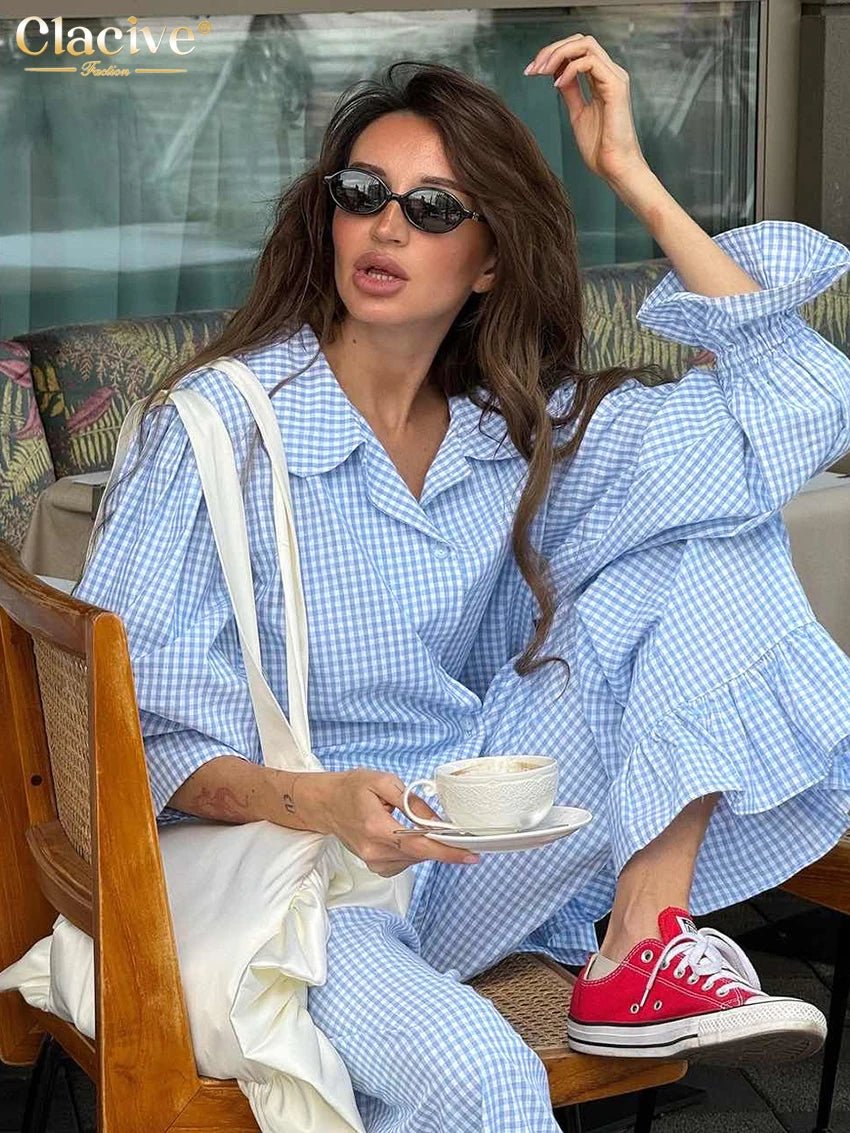 Gingham Ruffle Wide Leg Pants Set 3 Piece — Cottagecore Coquette Chic - BaeSprout.com