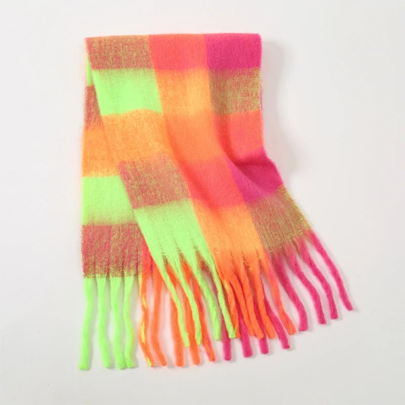 Fuzzy Color Block Tassel Scarf — Y2K Indie Winter Style - BaeSprout.com