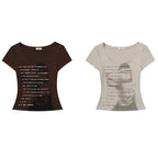 Letter Print Baby Tee Scoop Neck Fitted — Y2K Indie Alt Grunge - BaeSprout.com