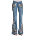 Floral Embroidered Denim Flare Jeans - Retro Boho - BaeSprout.com