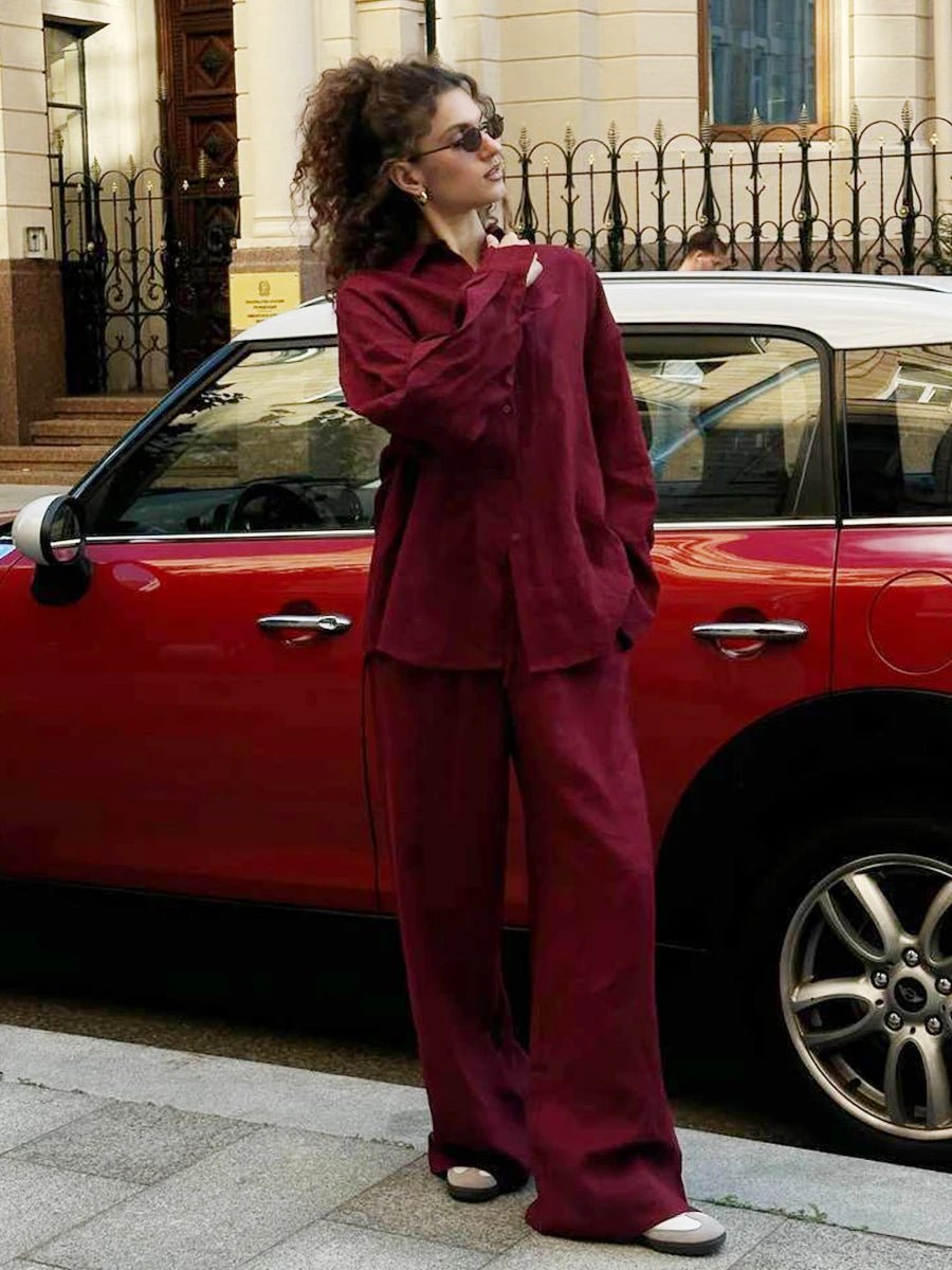 Linen Wide Leg Pants Set Two Piece Oversized Shirt — Clean Girl Beach Chic - BaeSprout.com
