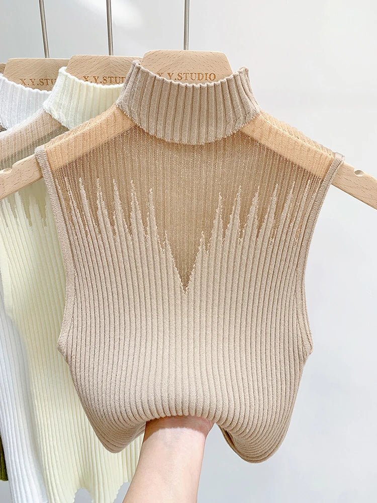 Ribbed Turtleneck Knit Vest Sheer Cut - Out — Y2K Coquette Streetwear - BaeSprout.com