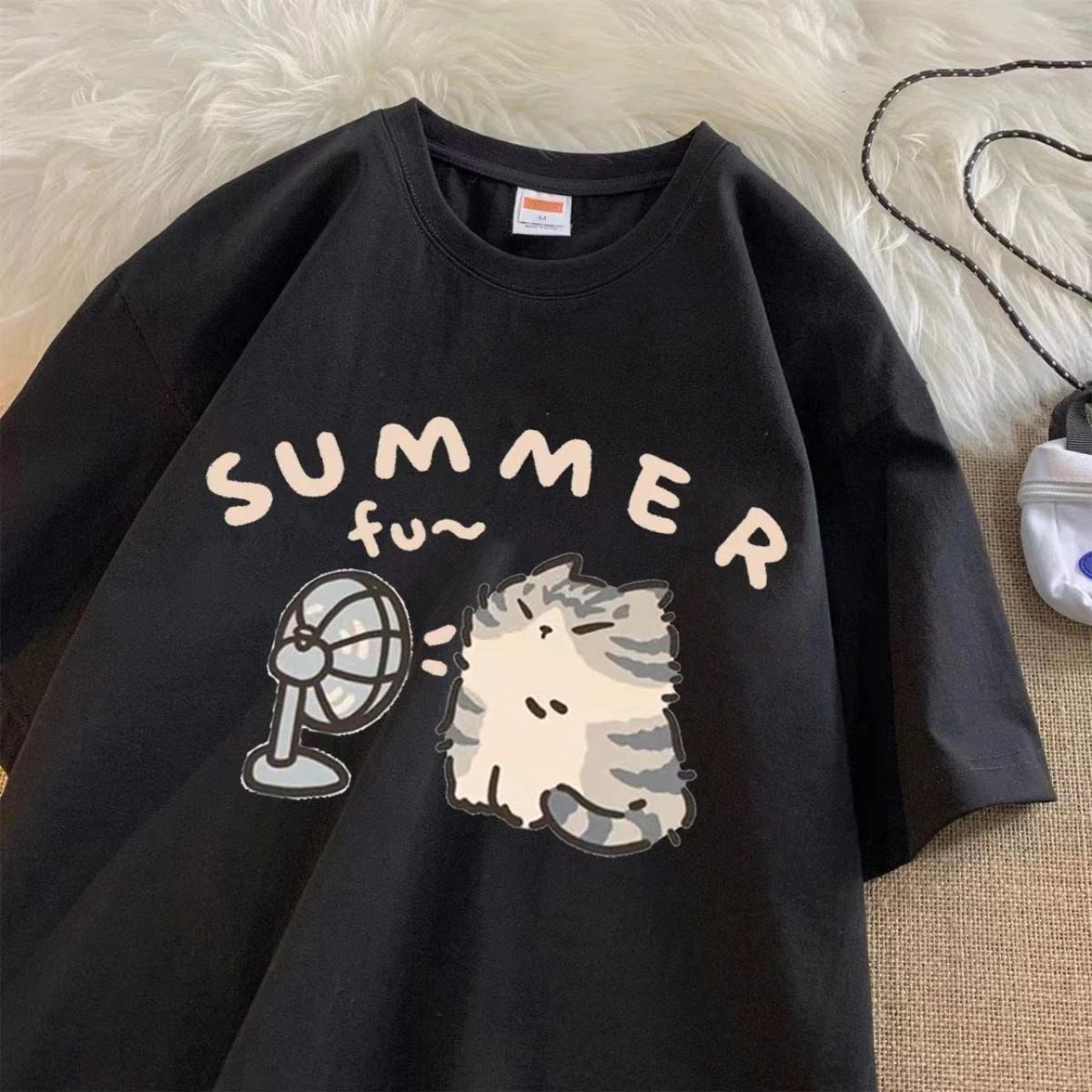Cute Cat Graphic Tee Oversized — Kawaii Y2K Summer - BaeSprout.com