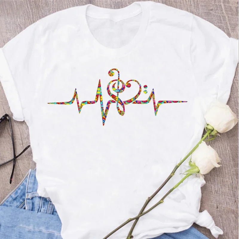 Music Heartbeat Graphic Tee Short Sleeve — Indie Alt & Harajuku Style - BaeSprout.com