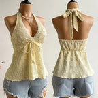 Lace Trim Halter Top Tie - Back Textured — Coquette Beach & Festival - BaeSprout.com
