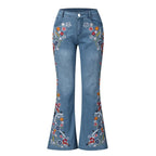 Floral Embroidered Denim Flare Jeans - Retro Boho - BaeSprout.com