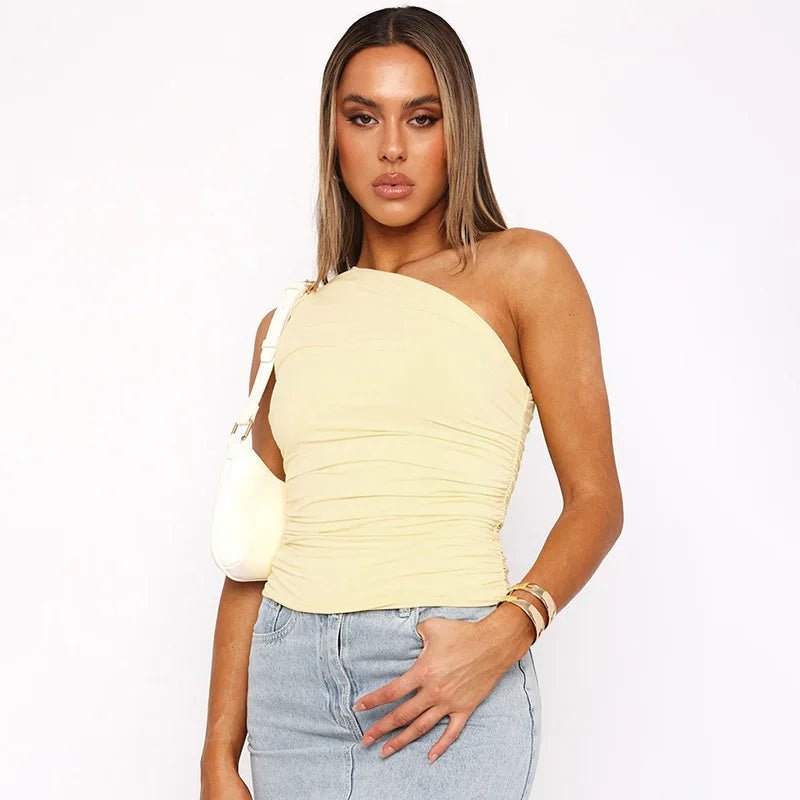 One Shoulder Crop Top Ruched Sleeveless — Y2K Baddie & Going Out - BaeSprout.com