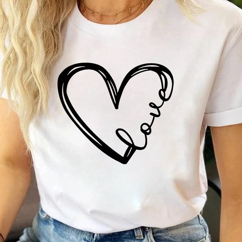 Love Heart Graphic Tee Short Sleeve Crew Neck — Indie Coquette Casual - BaeSprout.com