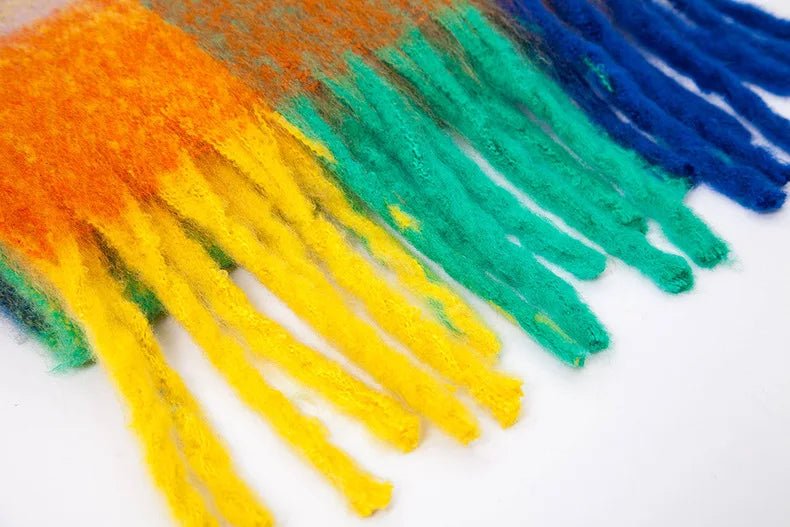 Fuzzy Color Block Tassel Scarf — Y2K Indie Winter Style - BaeSprout.com