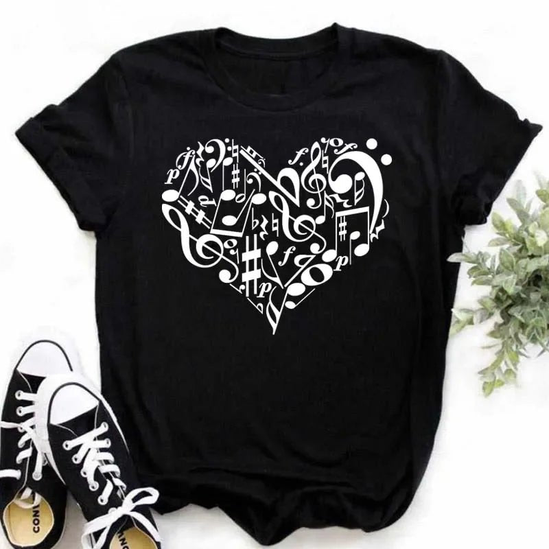 Music Heartbeat Graphic Tee Short Sleeve — Indie Alt & Harajuku Style - BaeSprout.com