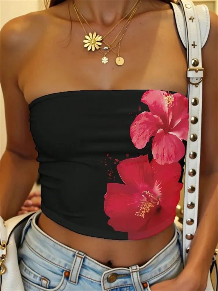 Floral Print Strapless Tube Top — Y2K Summer Street