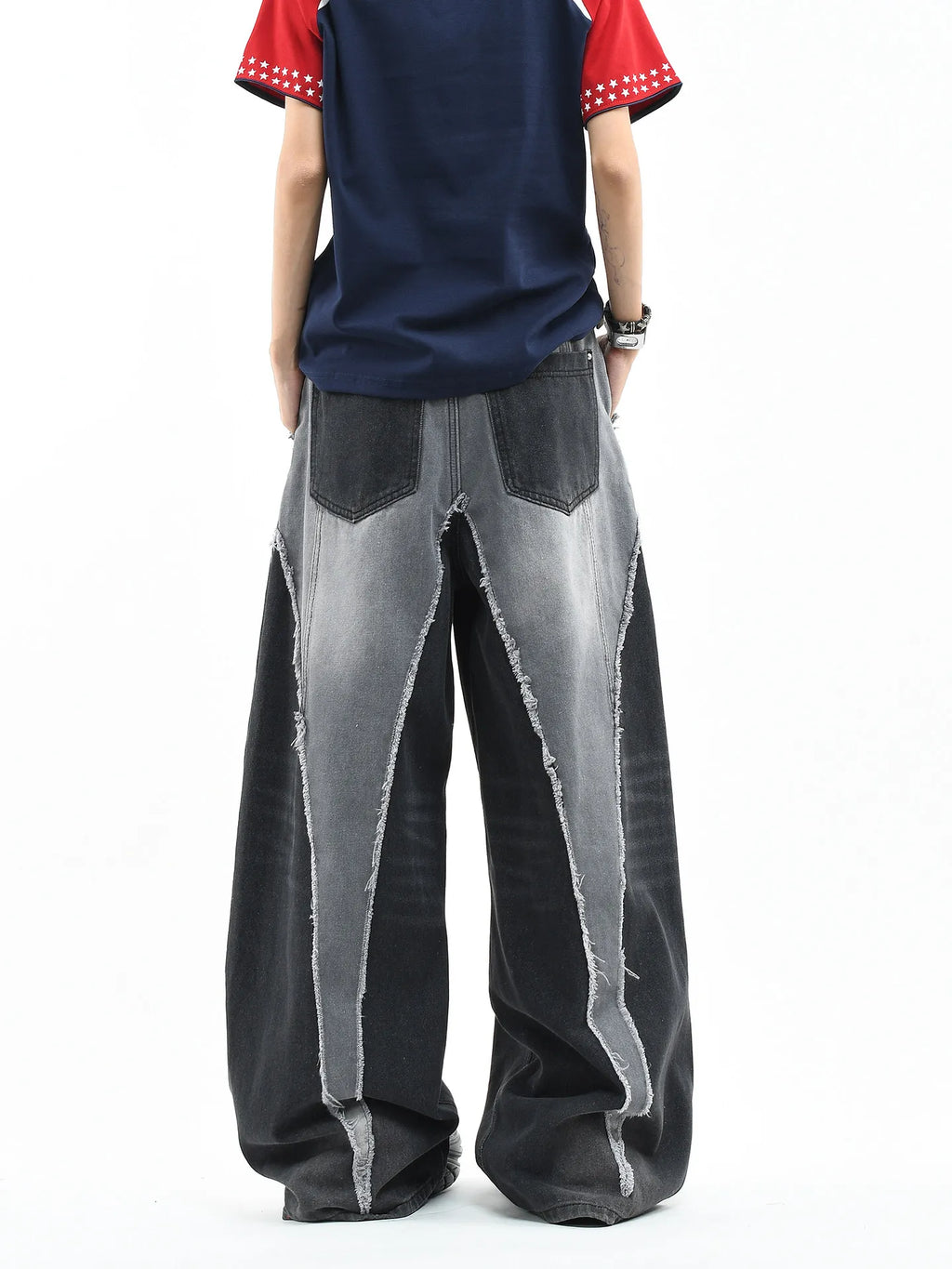 Color Block Patchwork Baggy Wide Leg Jeans - Y2K - BaeSprout.com
