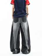 Color Block Patchwork Baggy Wide Leg Jeans - Y2K - BaeSprout.com