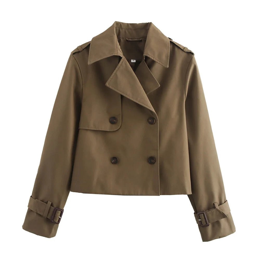 Cropped Trench Coat Double Breasted Lapel — Quiet Luxury Old Money Style - BaeSprout.com